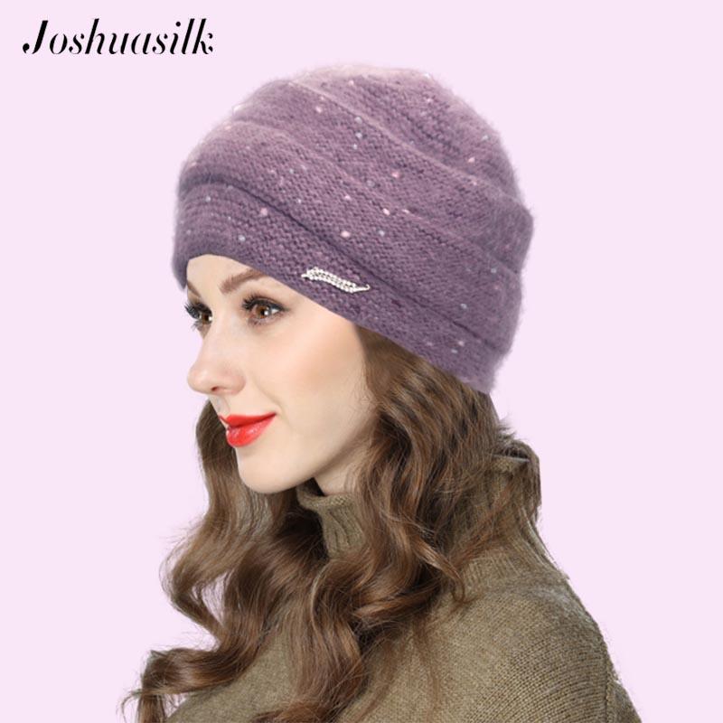 

Joshuasilk Winter Women's Hat Knitted Angora Fashion Striped Hat Double Warm, C01