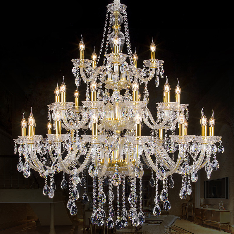 

Luxury Morden 3 layers 28 Lights Large Gold/silver stair Long Crystal Chandelier Lighting Restaurant Hotel Hall villa large lamp