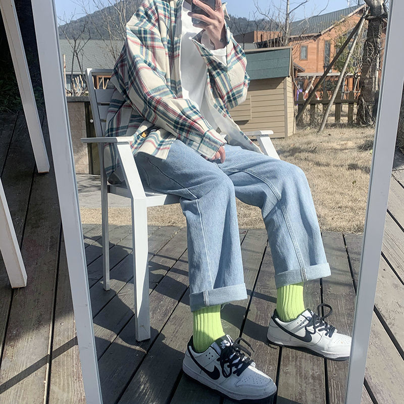 

2021 New Black Brem Straight Male Fall and Winter New Plus Velvet Thick Legged Broad Pants Better GZ28, Light blue.