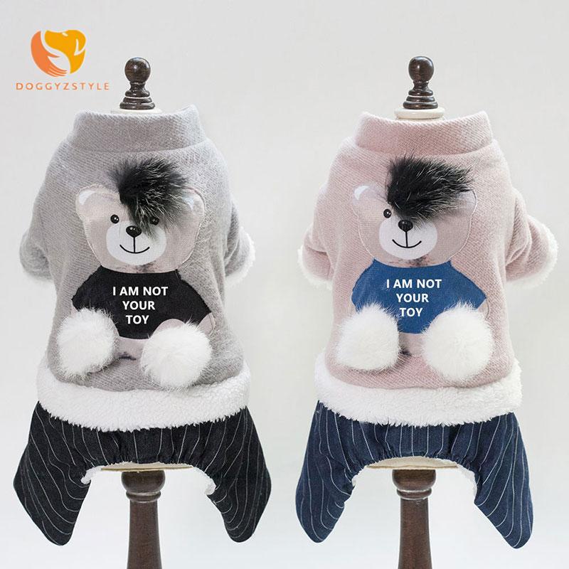 

Pets Dog Jumpsuit Puppy Pajamas Overalls Warm Winter Padded Fleece Cute Bear Clothes For Small Medium Large Dogs Coat Outfit, Pink dog overall
