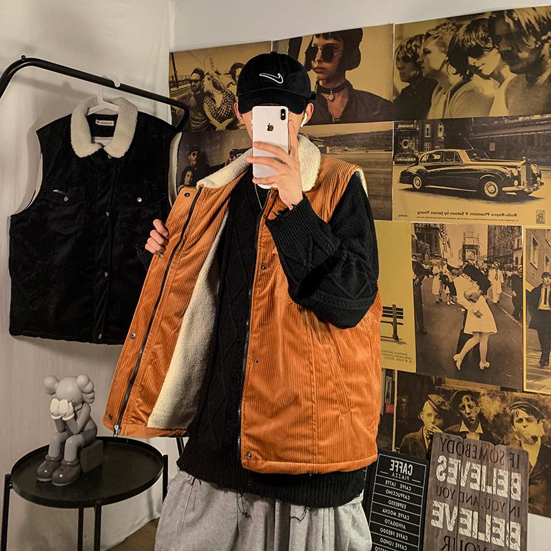 

Autumn Winter Lambswool Cotton Vest Men Turn-down Collar Thick Warm Waistcoat Mens Windproof Casual Sleeveless Jacket 5XL, Black