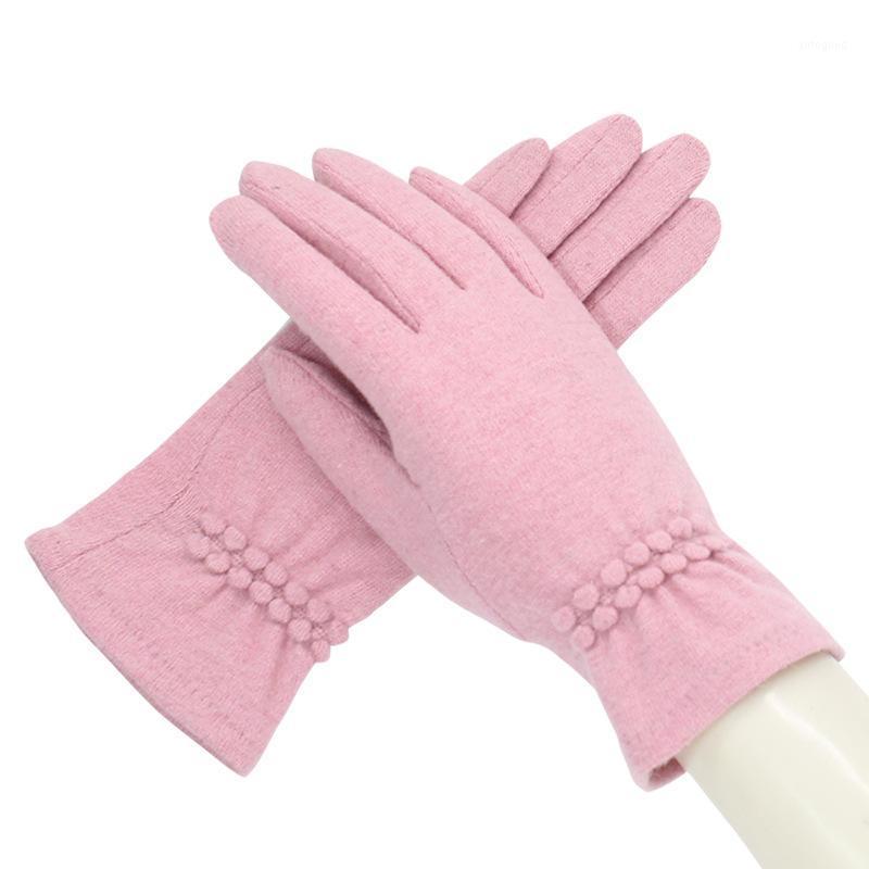 

Five Fingers Gloves Fashion Elegant Female Cashmere Touch Screen Pink Winter Women Warm Luxury Full Finger Dotted Embroidery Mittens1