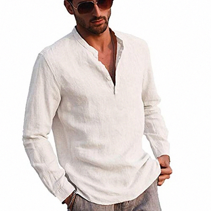 Mens Henley Shirt Casual Button Down Long Sleeve Cotton Irregular Hem Lightweight Basic Standard Fit Tops a65F#