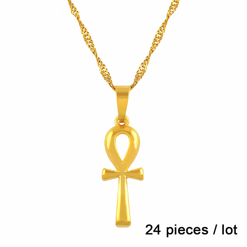 

Anniyo 24pcs / Wholesale Ankh Pendant Necklace Gold Color Egyptian Cross Jewelry Women Egypt Hieroglyphs,African symbols #203306 200928