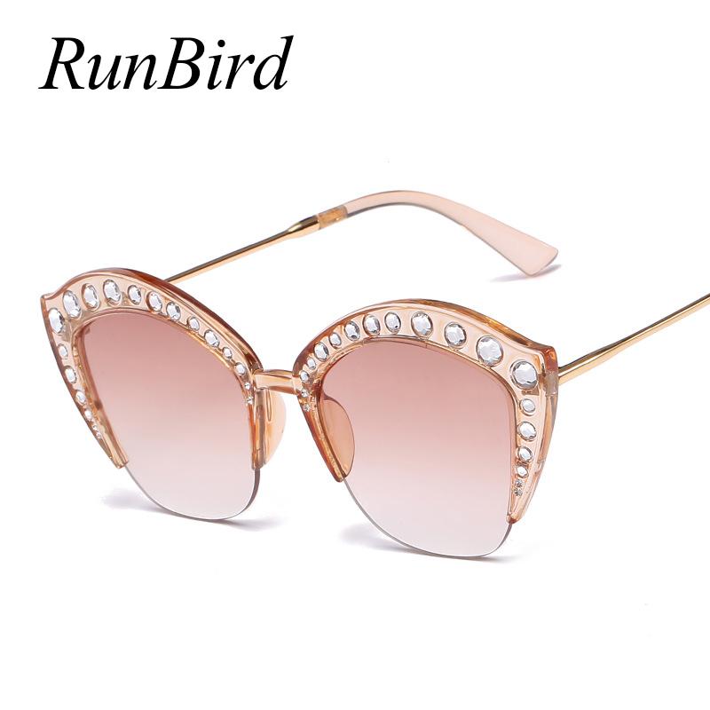 

2020 Design Luxury Half Frame Sunglasses Women Oversized Cat Eye Shades Ladies Sexy Sun Glasses Luxury Brown Eyewear 1331R