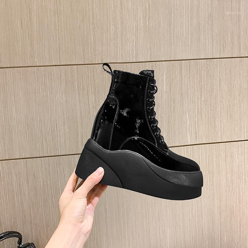 

2020 New winter Japan South Korea ankle Women boots Genuine leather 8cm wedges Fashion boots black Women shoes High help1