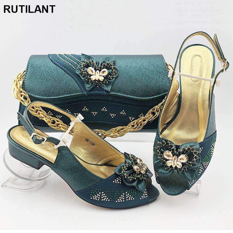 

New Arrival African Women Matching Italian Shoes and Bag Set Decorated with Rhinestone Italian Ladies Shoe and Bag1, Champagne
