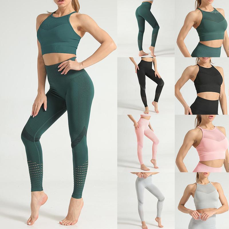 

2 Piece Yoga Set Tracksuits Solid Women Bra+Long Pants Sleeveless Sportsuit Seamless Gym Running Fitness Sport Suit Sportswear1, Black