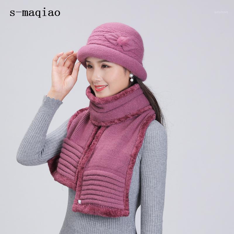 

Mother Hat Elegant Women Autumn And Winter Thermal Fur Blend Hats Double Layer Woven Hat Knit Wool And Scarf 2pcs Set1, Wine red hat