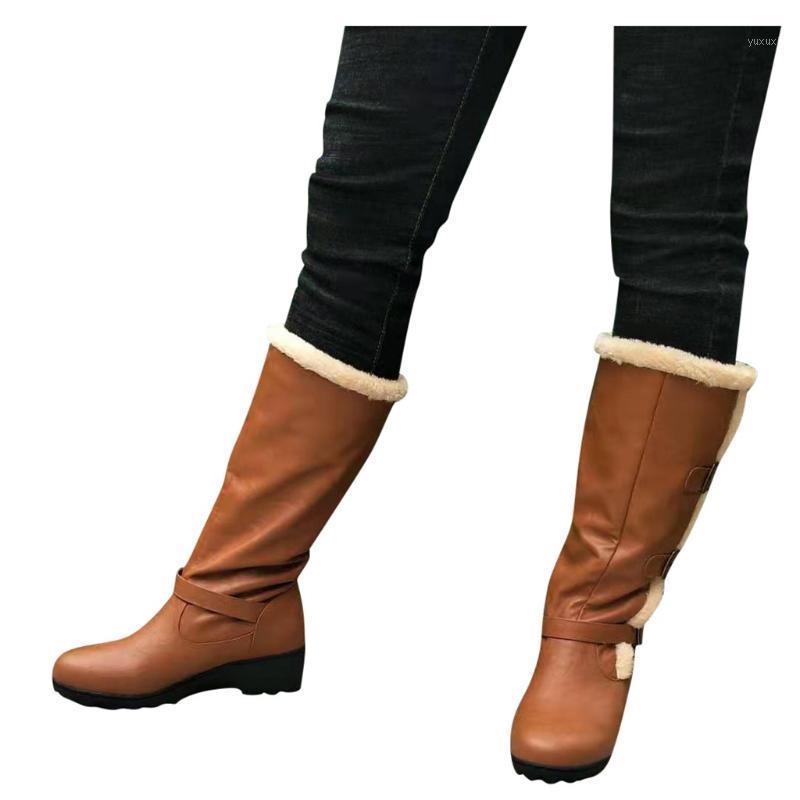 

Women's Slip-on Buckle Strap Knee Bare Boots Square Heel Casual Shoes Woman Women Flat Heel Round Head Boots Middle Swam Booties1, Black