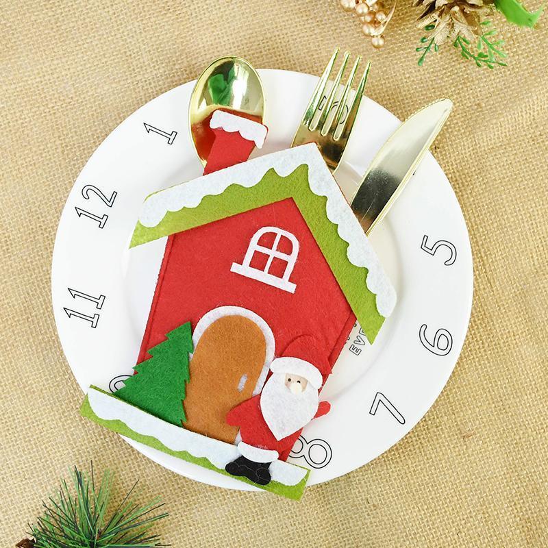 

1pc Santa Felt Fork Knife Cutlery Holder Bag Christmas Party Tableware Cover Noel Navidad Table Decorations For Home1