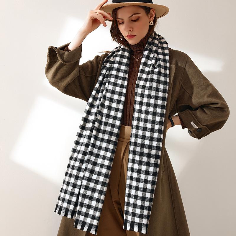 

Scarves 2021 Winter Cashmere Plaid Scarf Lady Design Warm Pashmina Blanket Knitting Women Shawl Female Gentle Color Thick