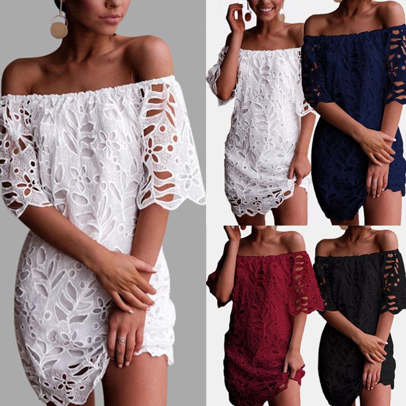 

White Lace Dress Off Shoulder Dress Mini Women Summer Jurk Vestido blanco Black Robe Sexy Sukienki tube strapless 2020