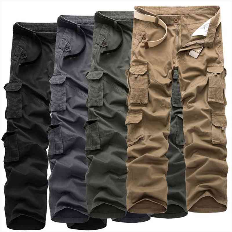 

multi-pocket tactical pants men loose cotton washed overalls men casual military cargo pants for men size 28-40, Black