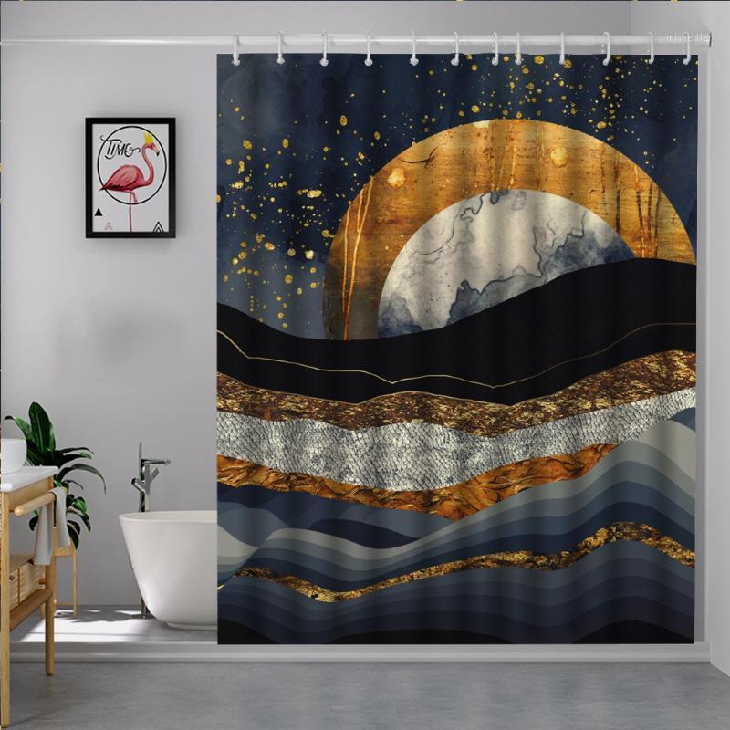 

Waterproof mountain landscape shower curtain Abstract 3D print sunrise oil painting pattern bath curtain cortina de bano1