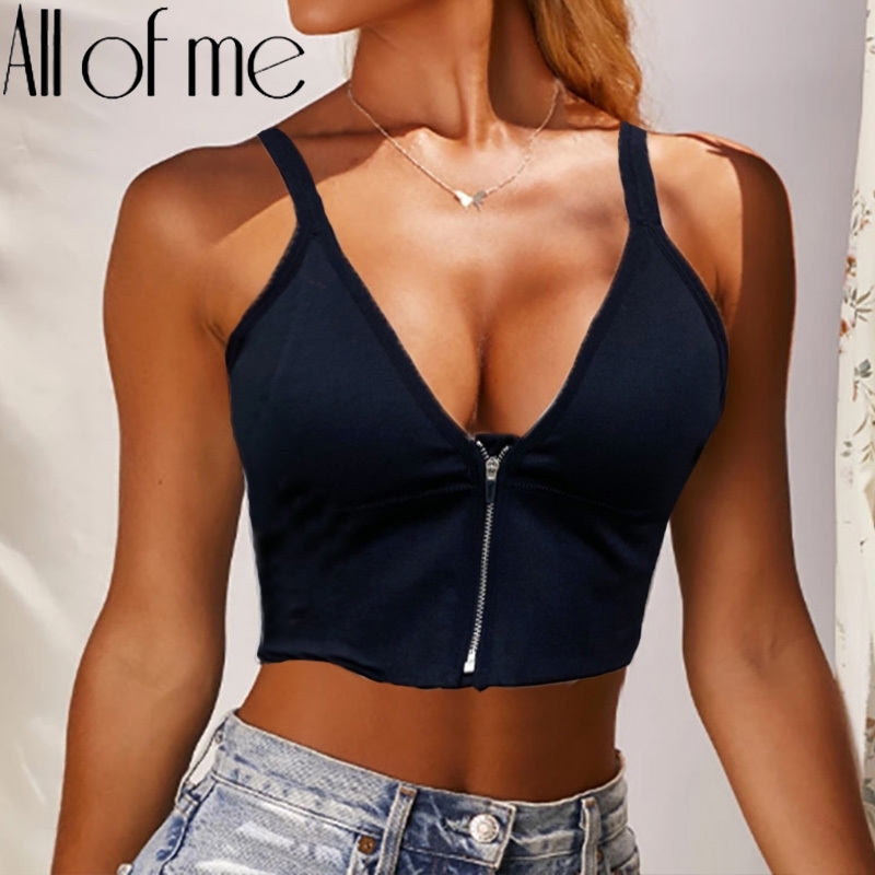 

INS Fashion Zipper Bralette Women Sexy Brassiere Push Up Bras Solid Color Front Closure Bra Female Underwear Lingerie Tank Tops 201202, White