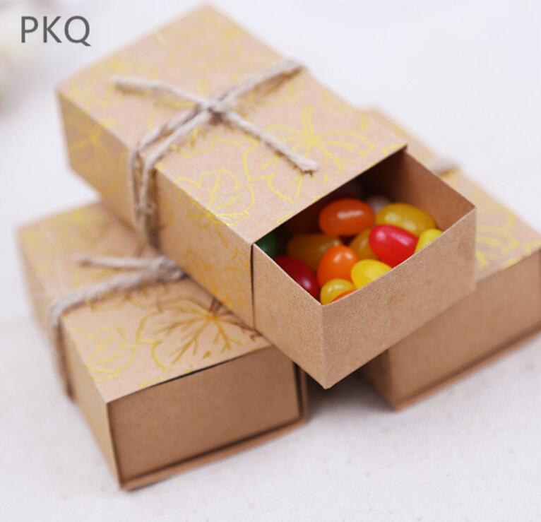 

10pcs Bronzing vintage kraft paper box samll drawer paper packaging box for candy/chocolate/cookie party favor gift1