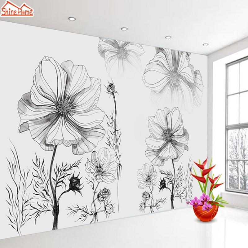 

Black White Floral Wall Papers Home Decor 3d Photo Wallpapers Wallpaper for Living Room Kids Contact Walls Paper Murals Rolls, Peel stick material