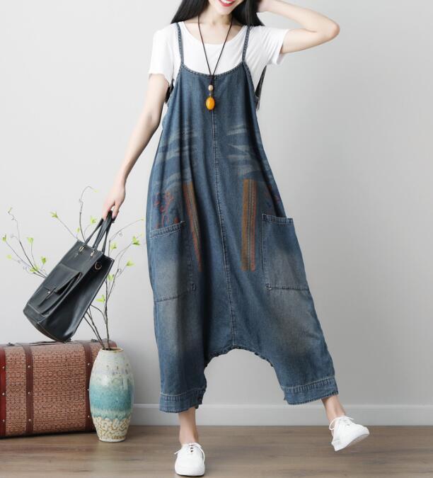 

2021 Monkey Women Long Pants Crusade Print Washed Hop Denim Breeches Cair Virus Angry Jeans Overalls Vw41, Blue