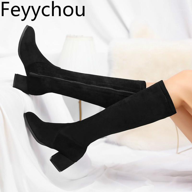 

Women's Boots Autumn Winter High-heeled Zip Flock Knee High Round Toe Motorcycle Boots 2020 New Sexy Fashion Black Beige1