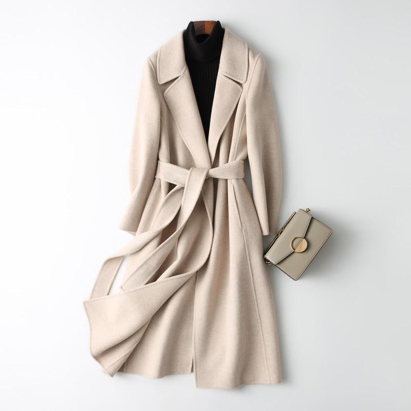 

2020 cross border popular long double-sided cashmere coat for women' hand sewn woolen coat factory direct sale, See chart