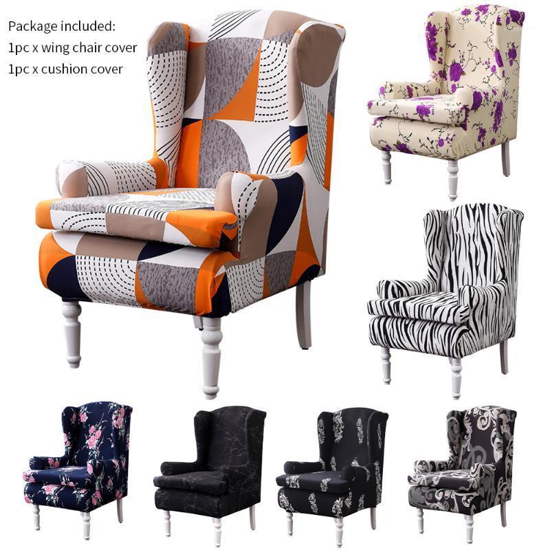

2pcs/set High Stretch Arms Full Protection Furniture Bedroom Non Slip Wingback Home Fashion Printed Wing Chair Cover Living Room1