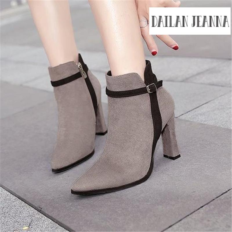 

European fashion color matching Ms. shoes popular upscale high-heeled Women's boots Han edition hot ladies Short boots, Black