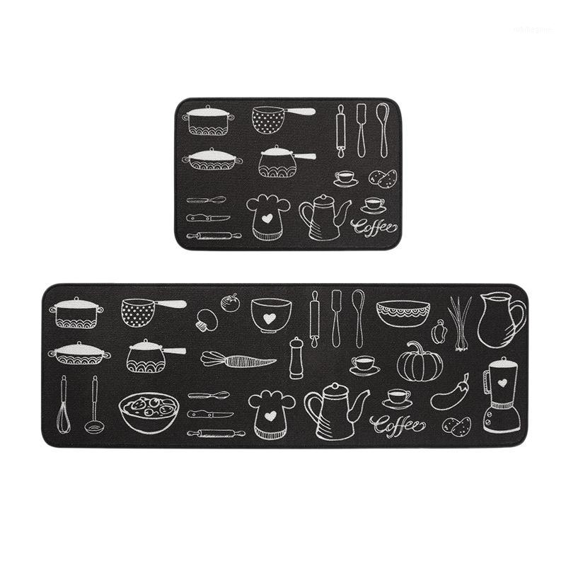

2Pcs Non-Slip Kitchen Mat Floor Door Mat Bedroom Room Rug Runner Carpet Set Absorbent Carpet1, Black