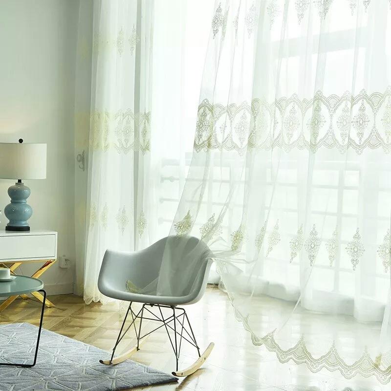 

Embroidered Floral Tulle Curtains For Living Room Simple Modern Delicated Translucent French Window Treatment Cortinas M244C, As picture