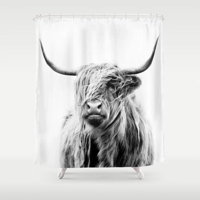 

Portrait of a Highland Cow Shower Curtain Waterproof Polyester Fabric Bathroom Decor Animlas Printed Shower Curtain with 12 Hook