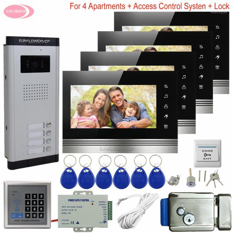 

7" Home Intercom System Access Control Video Intercom 4 Monitors Door Intercoms for Apartments Electronic Door Lock System Unit1