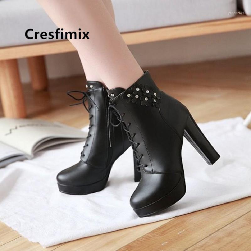 

Boots Cresfimix Women Fashion Black Comfortable Autumn Pu Leather High Heel Lady Cool White Winter Pink Cute B60601