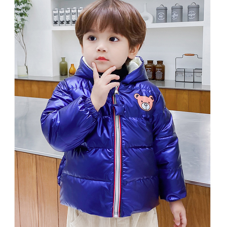 

Children Down Jackets Boys Girls Unisex Fashion Solid Color Coat Trendy Bear Printed Outerwear Baby Infants Winter Jackets New, Black