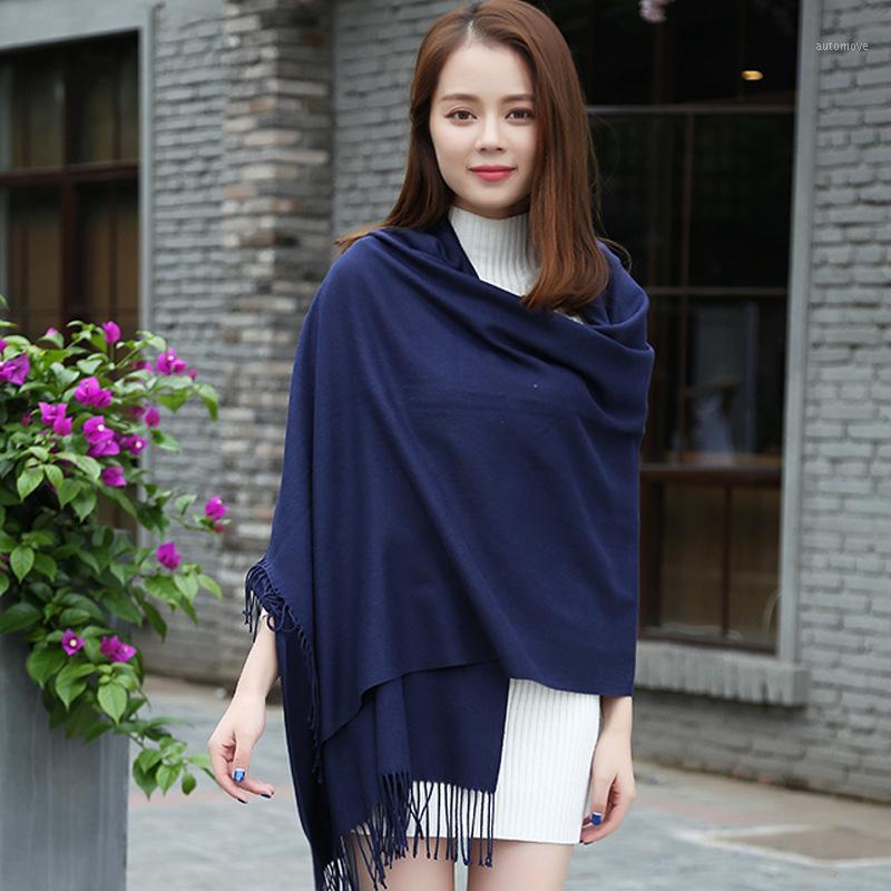 

New style Navy Blue Scarf Winter Women Scarf Female Pure color Best Quality Cashmere Tassels Women Wraps GP011