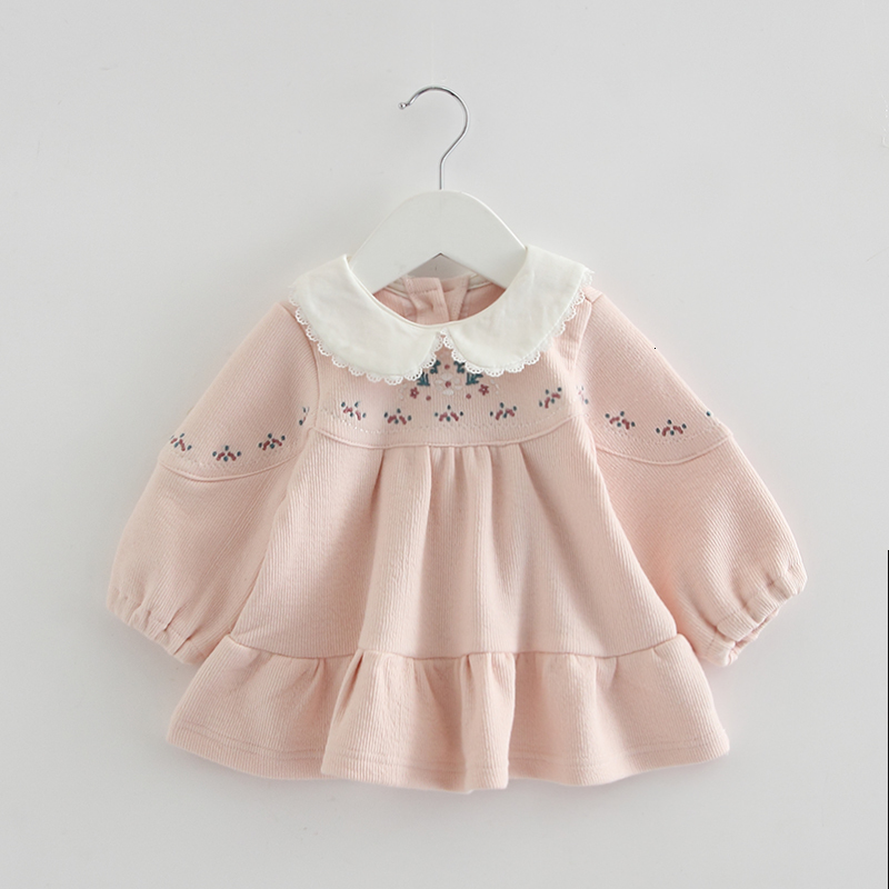 

2021 New Peter Pan Collar Baby Girls Clothes Kids Es for Girl Birthday Party Children Lantern Sleeve Clothing 0-2y 3p2s, Pink