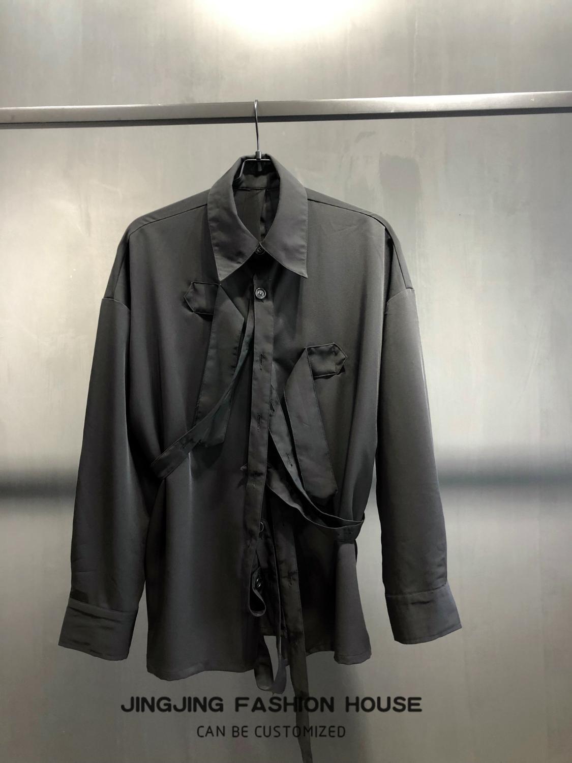 

2021 New Black Pioneer Design Deconstructed Long-sleeve Ribbon Loose Shirt CFKE