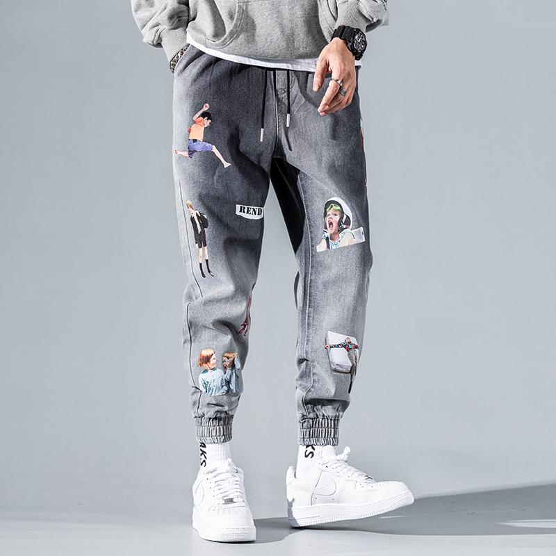 

Newly Designer Fashion Men Jeans Loose Fit Printed Denim Cargo Pants Hombre American Streetwear Hip Hop Joggers Denim Trousers, Blue