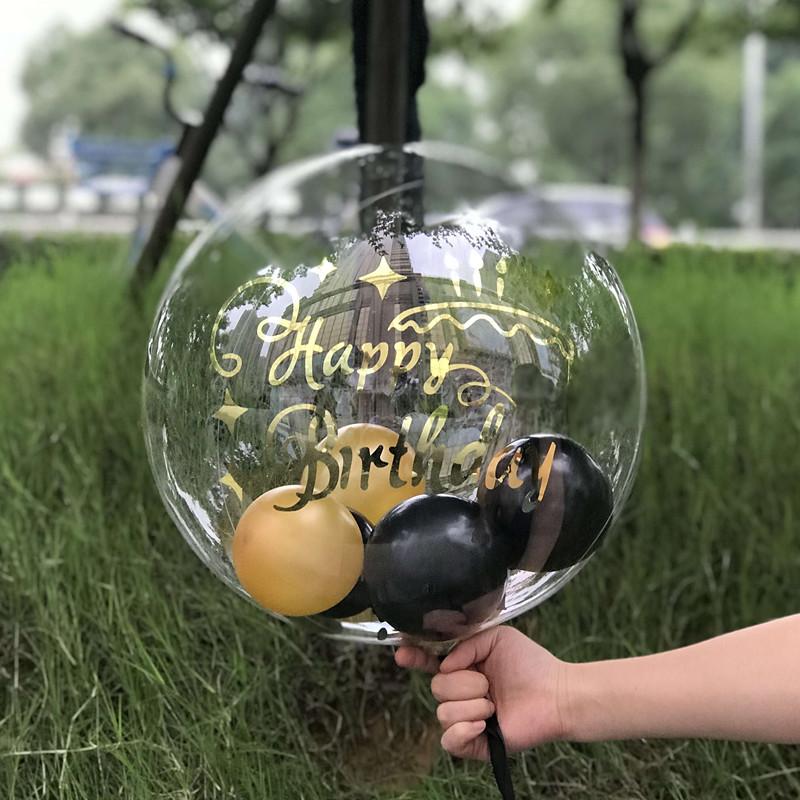

1pcs DIY Black Gold Stickers Clear Bubble Balloons Transparent Wedding Theme Happy Birthday Wedding Party Decor without balloon