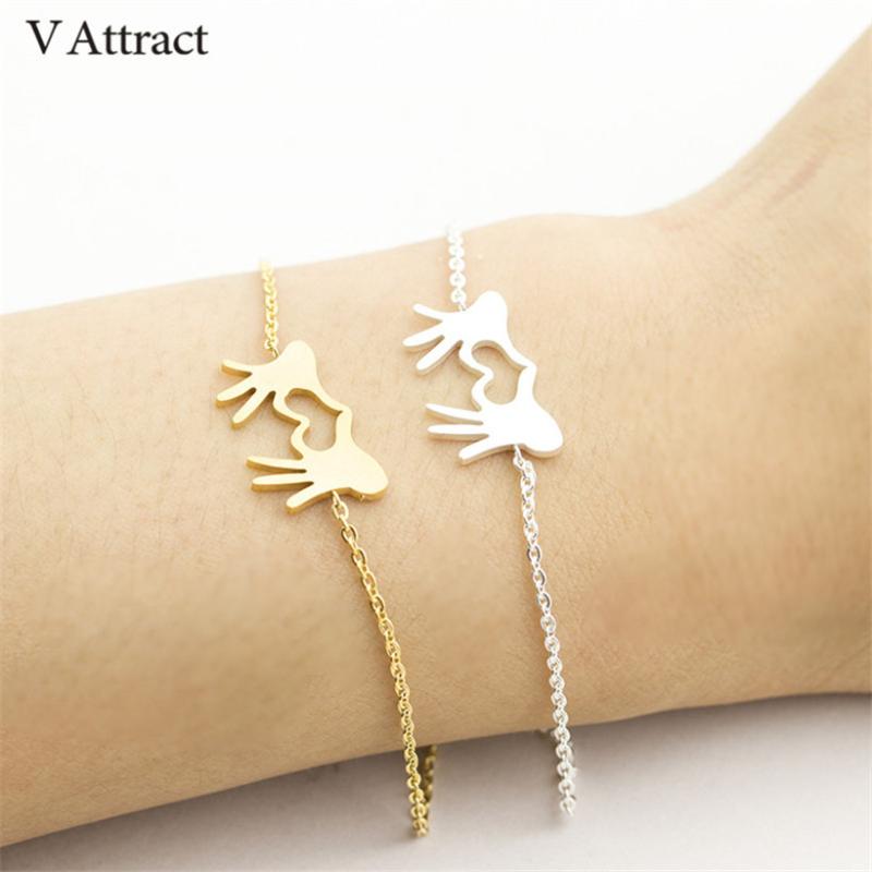 

V Attract Vintage Hamsa Hand Bracelets Femme Palm Jewelry Gold Chain Unique Heart Charm Pulseira Feminina Birthday Gift