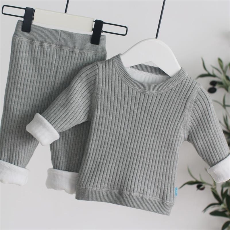 

Baby Boys Plus Velvet Thick Sets Toddler Warm Pajamas Suit Winter Baby Boys Girls Newborn Knitted Sweaters Sets Christmas Outfit 201031, Gray