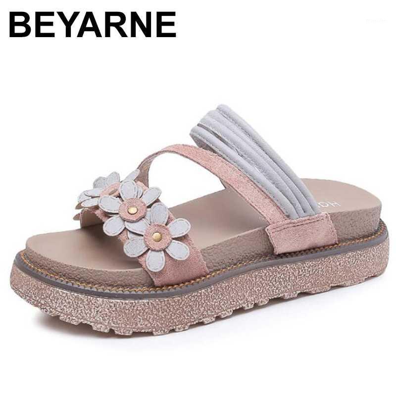 

CEYANEAO New women leisure flower non-slip platform sandals flat retro Rome slippers women outdoor beach slippers sandalias de1, Khaki 1