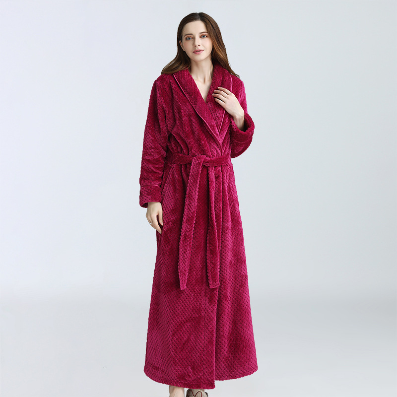 

2021 New Winter Flannel Women's Bathrobes Thicken Feminine Long Sleeve Solid v Neck with Soft Ladies'sweater Bands 0l46, Navy blue.