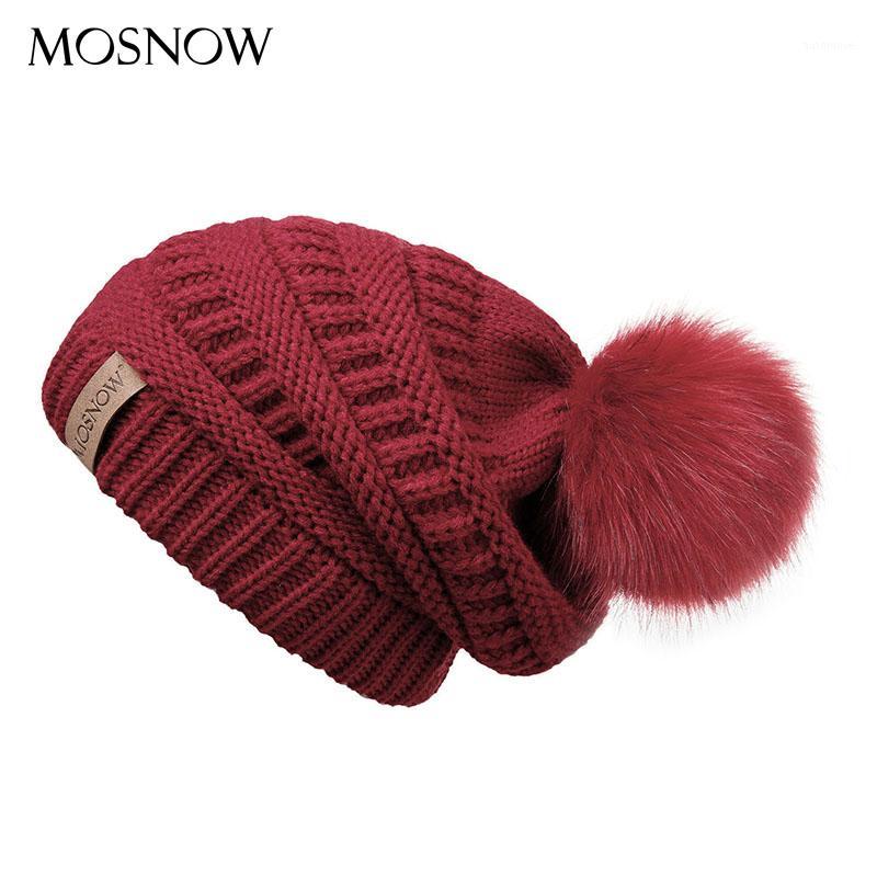 

Winter Hat Woman Beanie Pompom Fashion Fur Pompom Hats Skullies Casual Women'S Cap Knitted Bonnet Girl 'S Hat Female Slouchy1, White