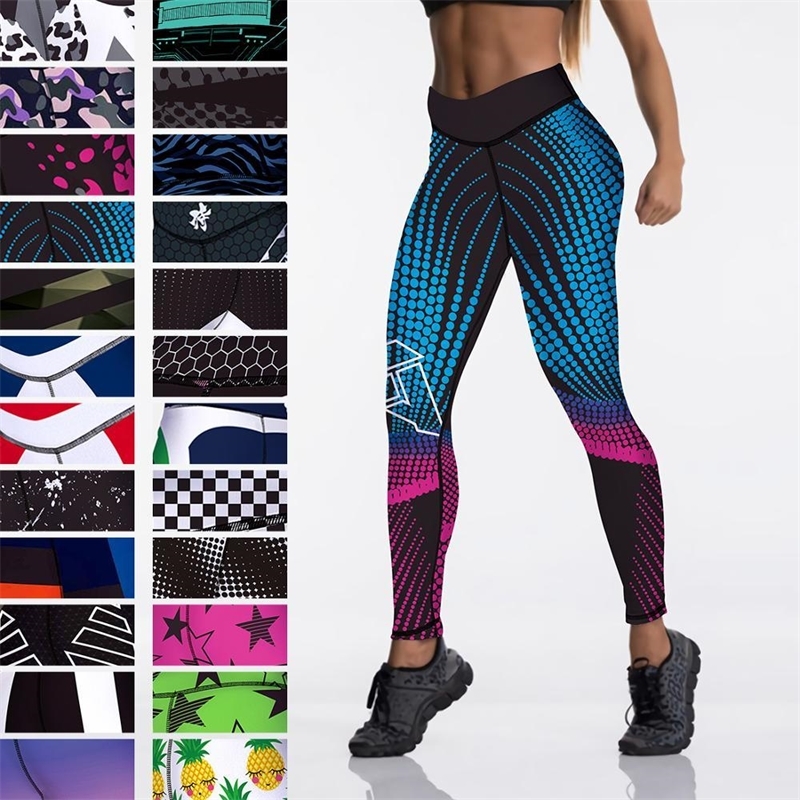 

Qickitout 12%spandex Sexy High Waist Elasticity Women Digital Printed Leggings Push Up Strength Pants 201109