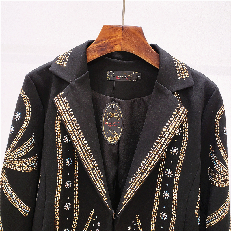 

Boho Fashions Diamonds From Vintage Chic Black Riveite Long Woman Bling Trenched Woman' Jacket Ladies'high-end Women' Qd8l