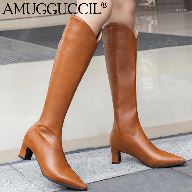 

2020 New Plus Big Size 28-48 Black Beige Yellow Zip Fashion Sexy Knee High Heel Autumn Winter Girl Lady Female Women Boots X18891