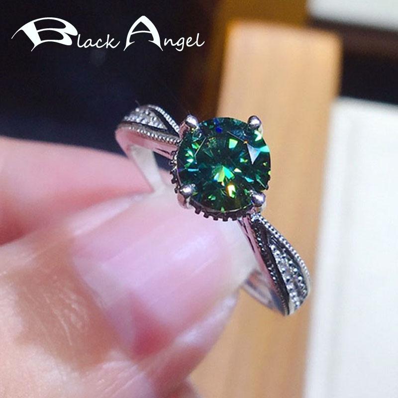 

Cluster Rings BLACK ANGEL Fashion Four Claw Luxury 925 Sterling Silver Created Green Blue Moissanit Open Ring For Women Wedding Jewelry Gift