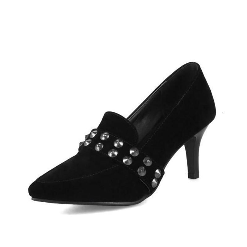

2021 Suede Rivet Women's Shoes in Spring and Autumn New Style Fine Heel Pointed End 24ZD, Black