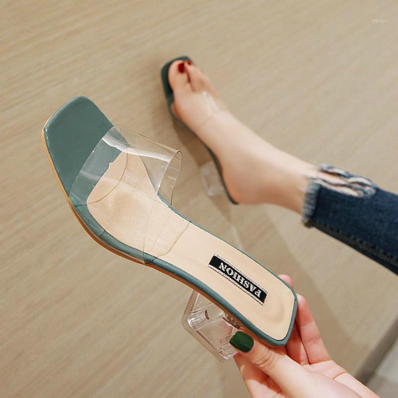 

2021 Women Sandals Shoes Celebrity Wearing Simple Style PVC Clear Strappy Buckle High Heels Woman Transparent Heels Yellow1, Blue
