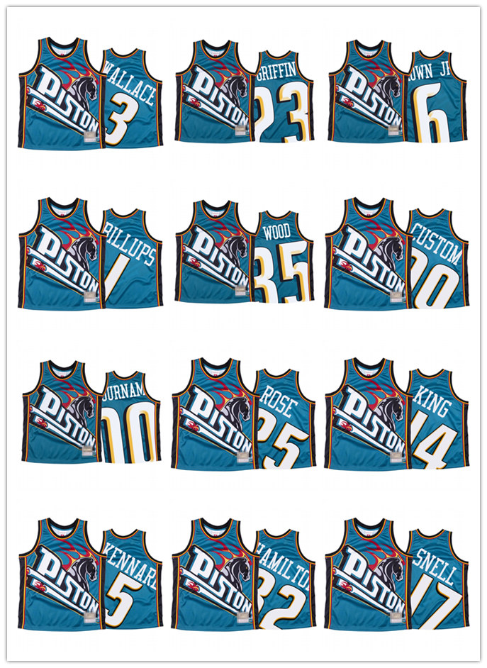 

Detroit Pistons MEN Blake Griffin Christian Wood Derrick Rose Blue Big Face basketball Jersey, Black